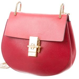 Chloé Red Two-Tone Leather Shoulder Bag with Gold Hardware